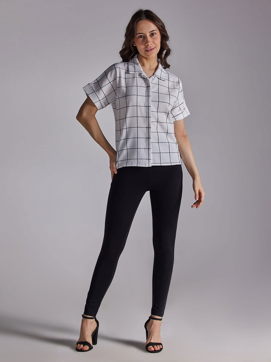 Identiti Women Checkered Casual Shirt - White.