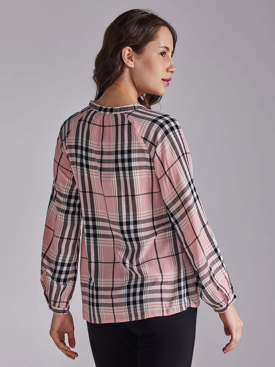 Identiti Women Checkered Casual Top - Peach.