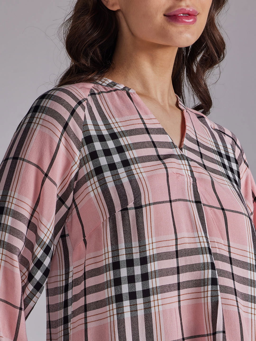 Identiti Women Checkered Casual Top - Peach.