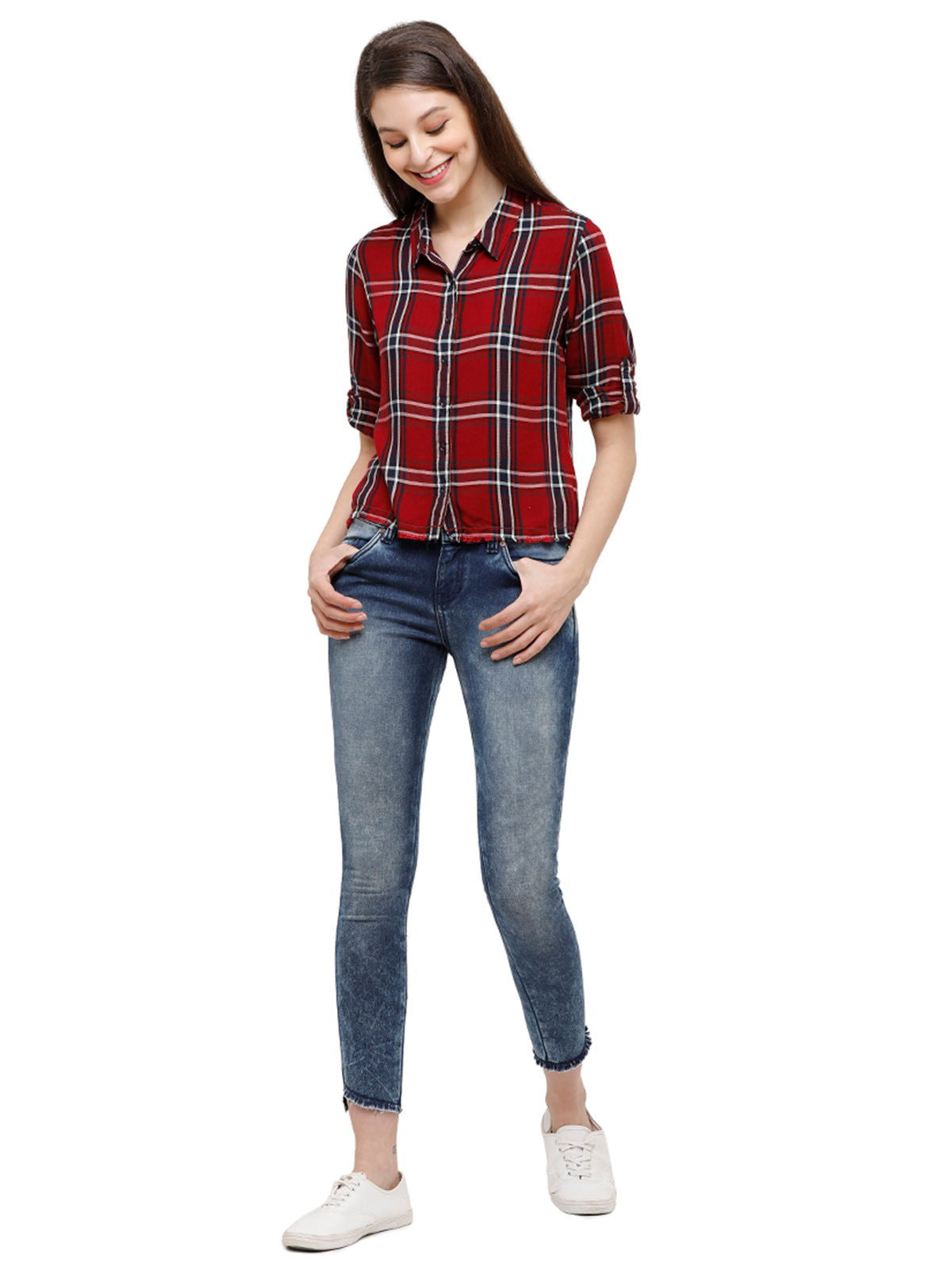 Identiti Women Checkered Slim Fit Casual Shirt