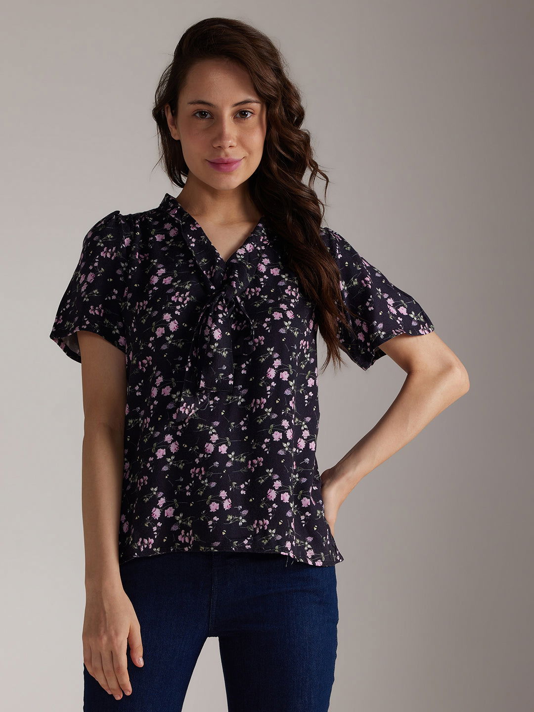 Identiti Women Printed Casual Top - Black.