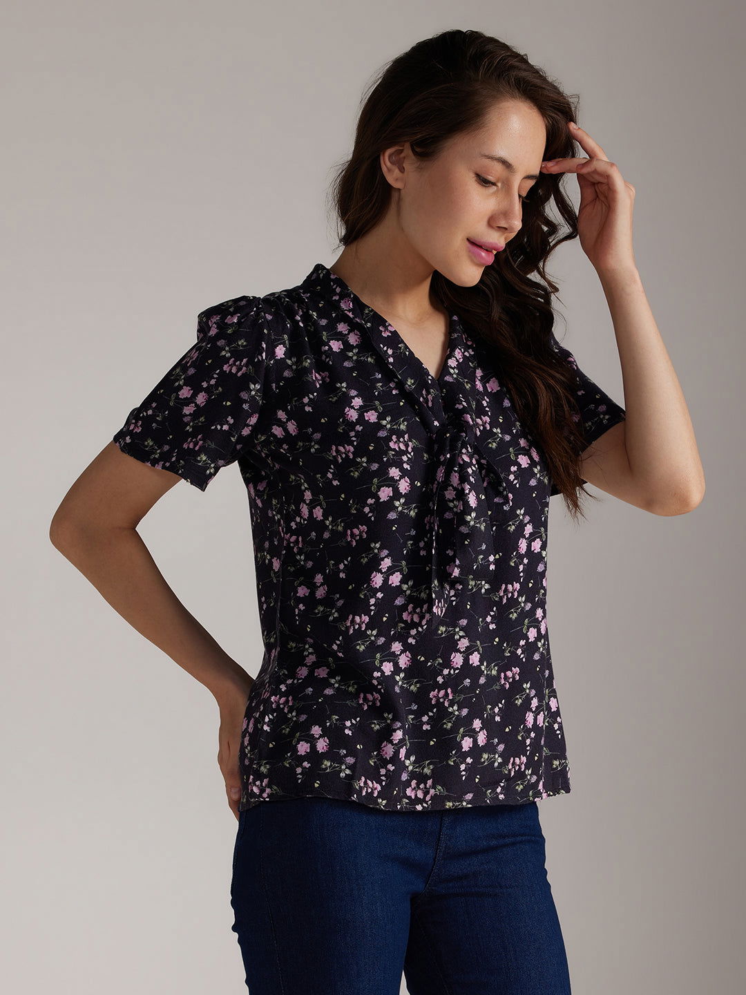 Identiti Women Printed Casual Top - Black.