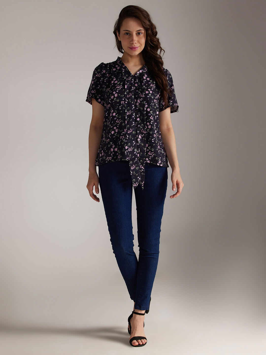 Identiti Women Printed Casual Top - Black.