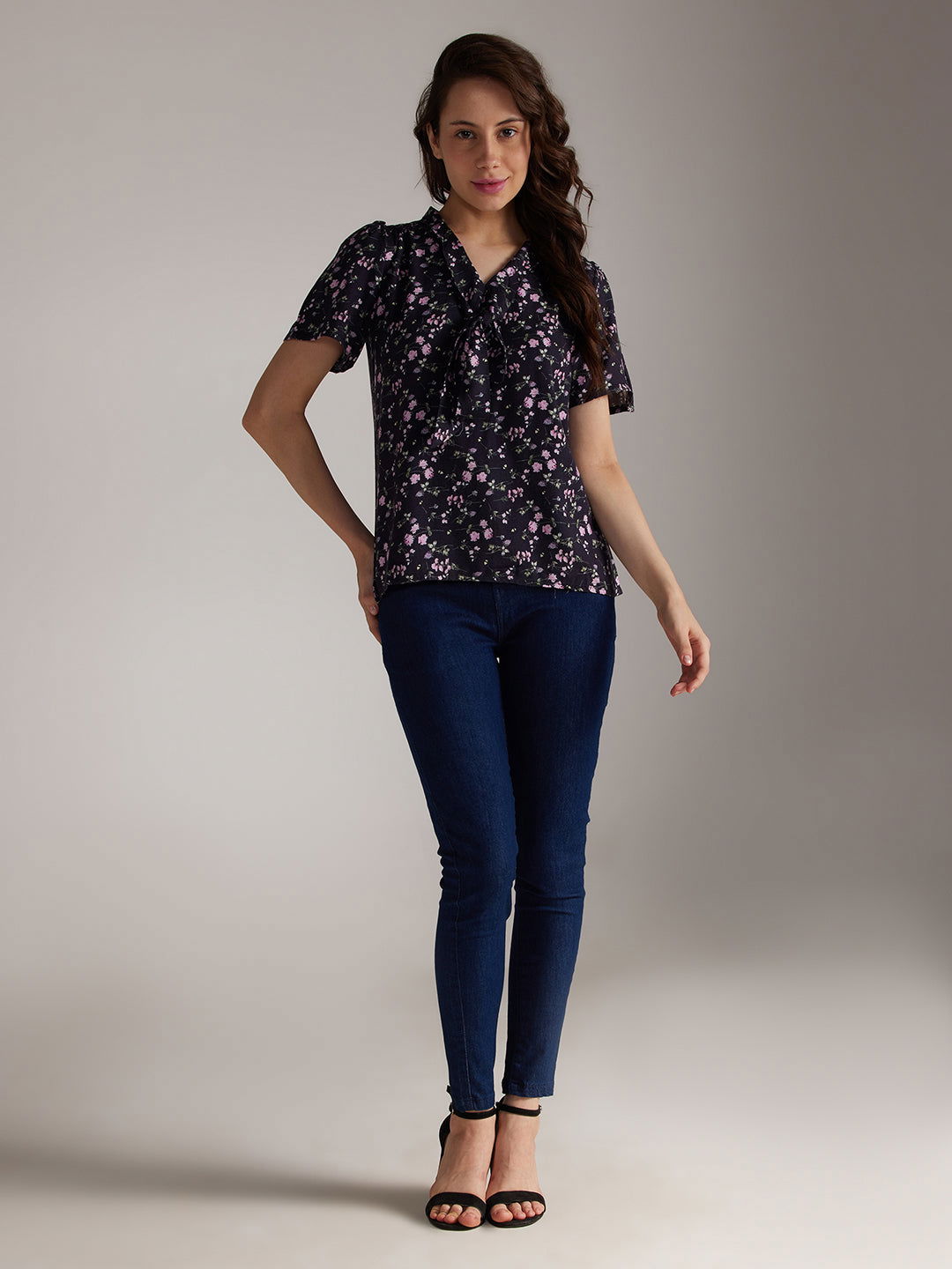 Identiti Women Printed Casual Top - Black.