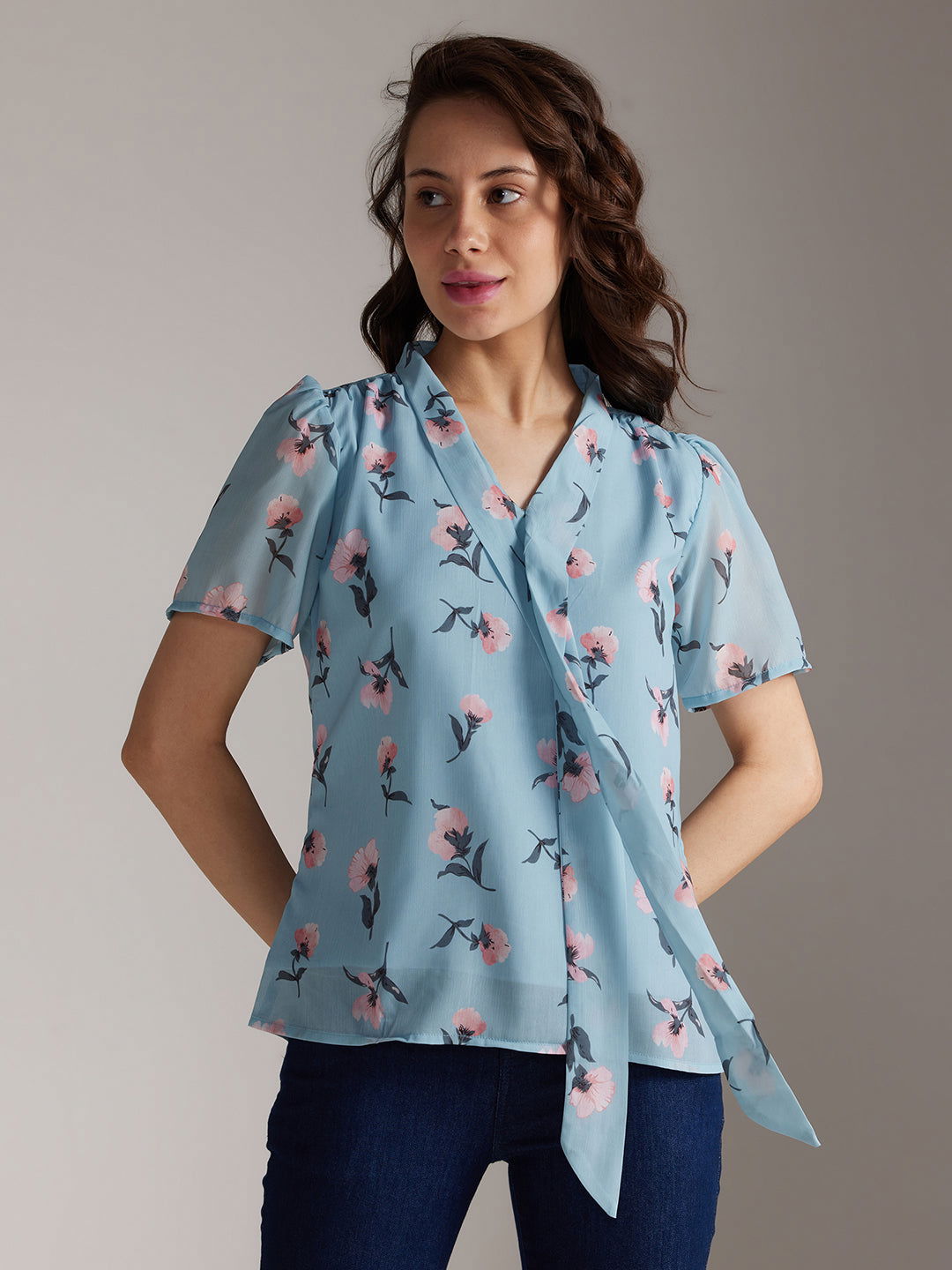 Identiti Women Printed Casual Top - Blue.