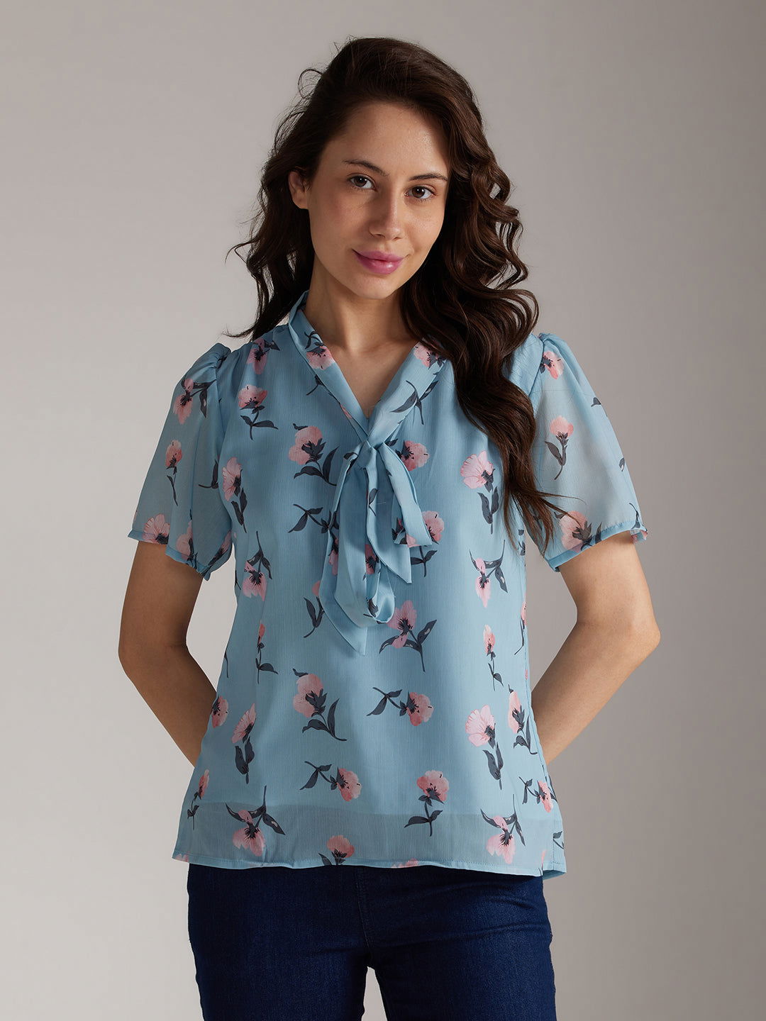 Identiti Women Printed Casual Top - Blue.