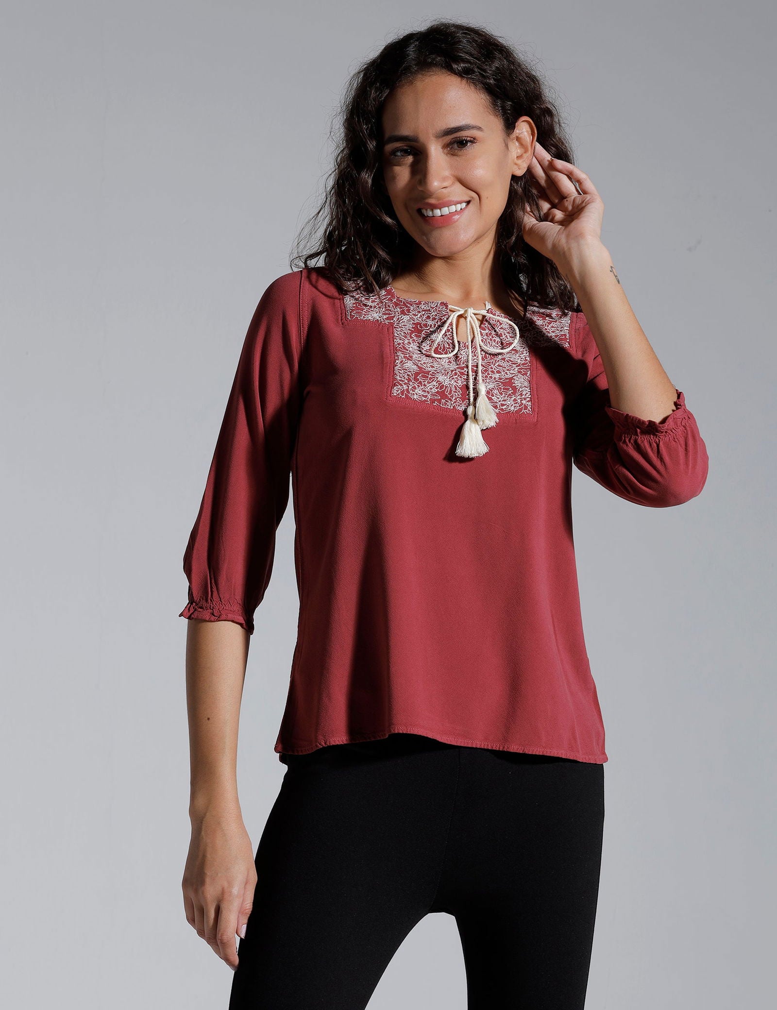 Identiti Women Solid Indo Western Top