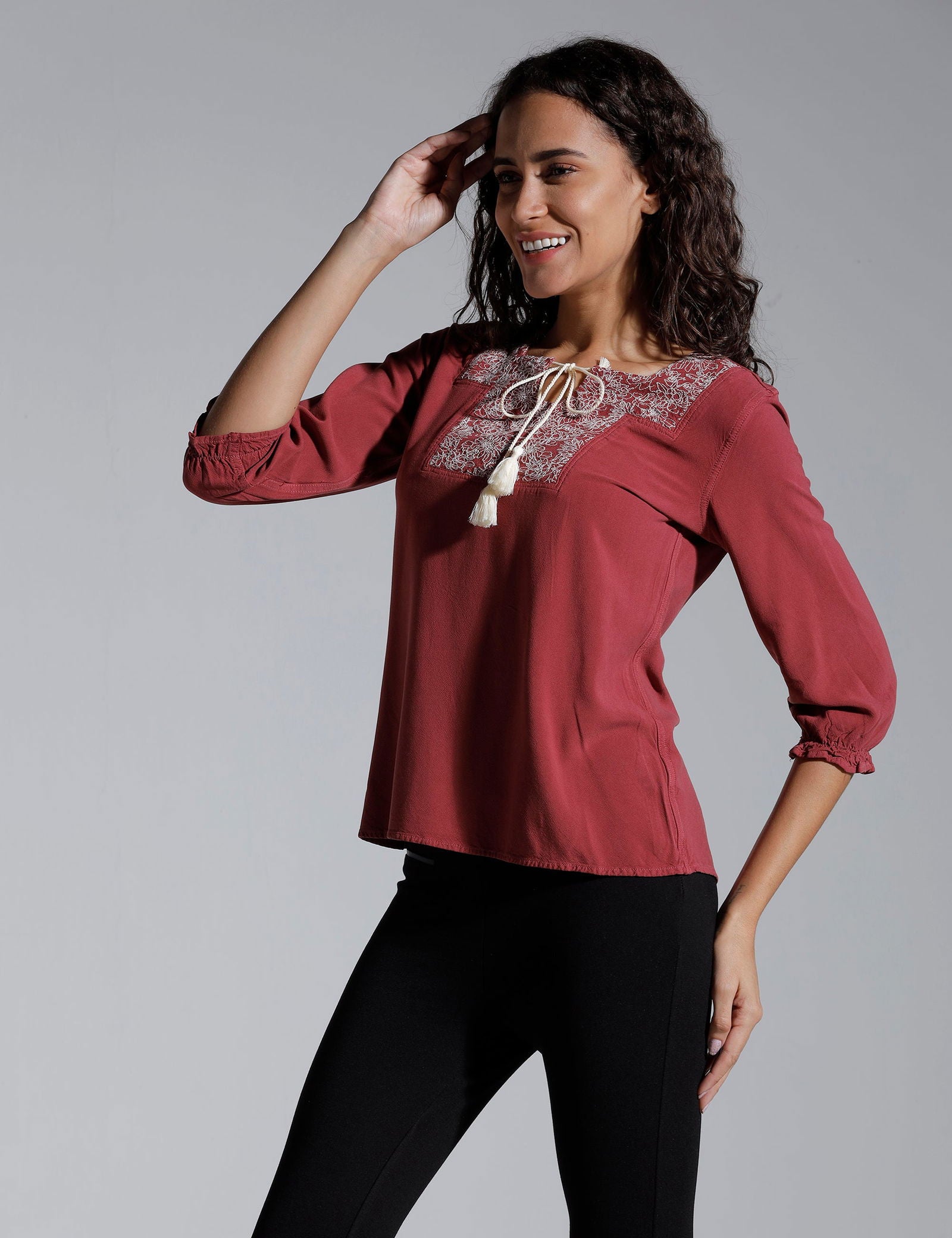 Identiti Women Solid Indo Western Top