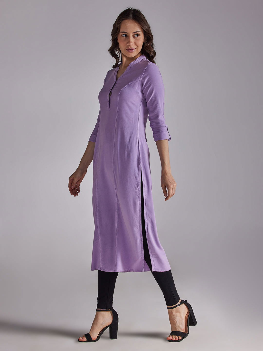 Identiti Women Solid Indo Western Tunic - Lilac.