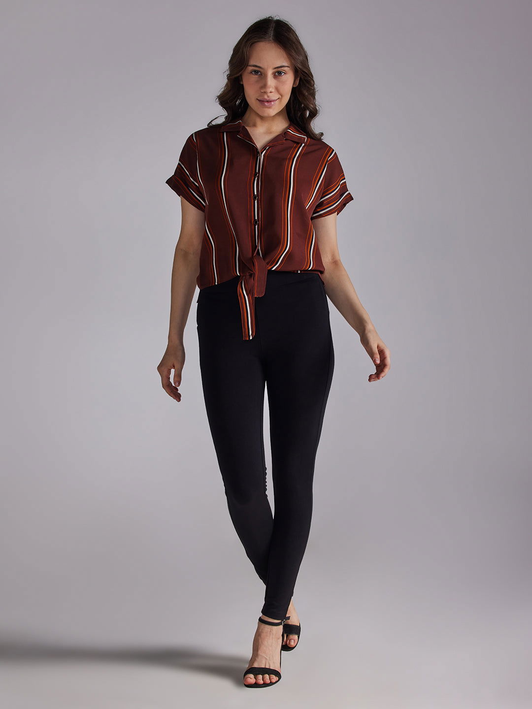 Identiti Women Striped Casual Shirt - Brown.