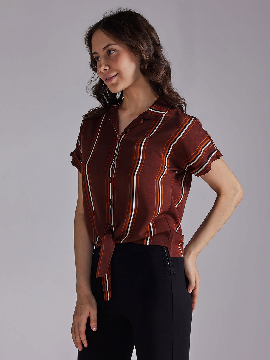 Identiti Women Striped Casual Shirt - Brown.