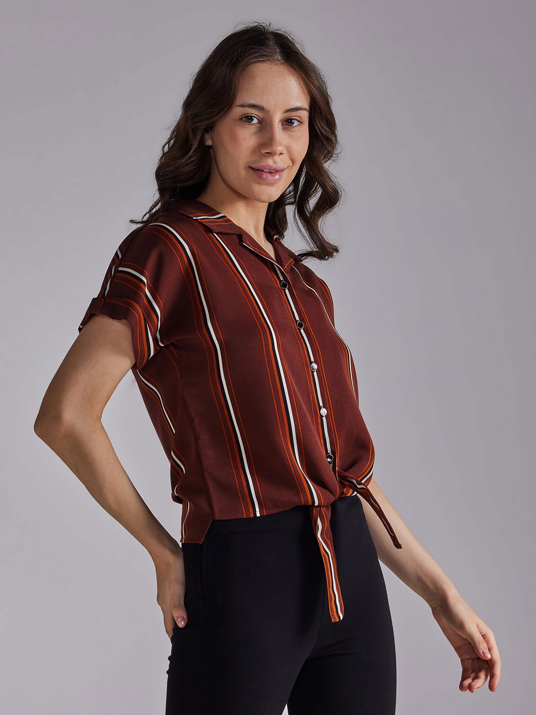 Identiti Women Striped Casual Shirt - Brown.