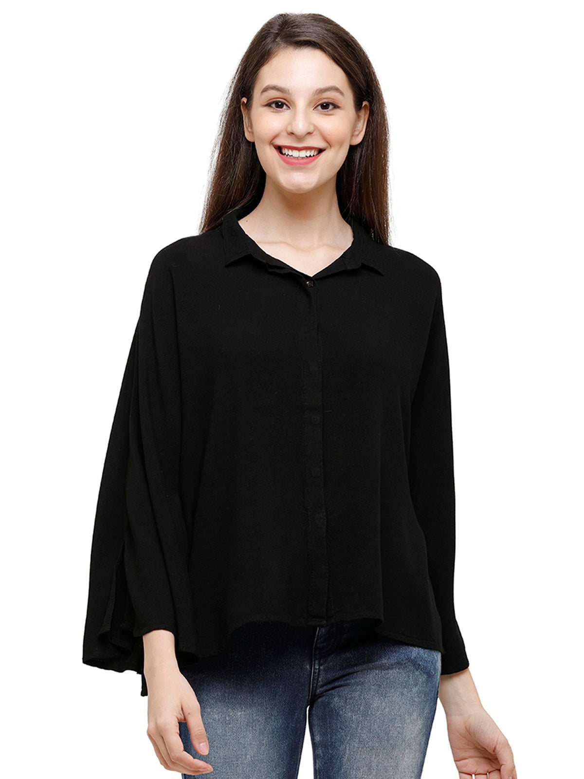 Identiti Women Viscose Solid Poncho Shirt