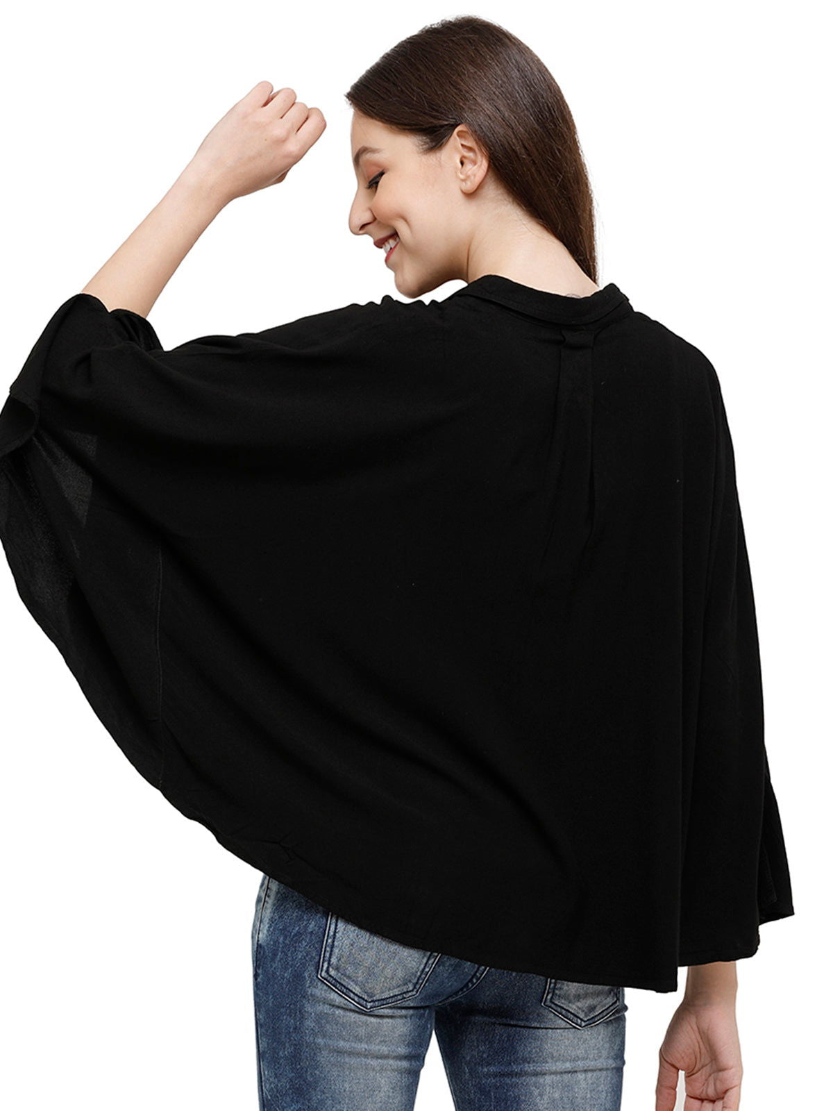 Identiti Women Viscose Solid Poncho Shirt