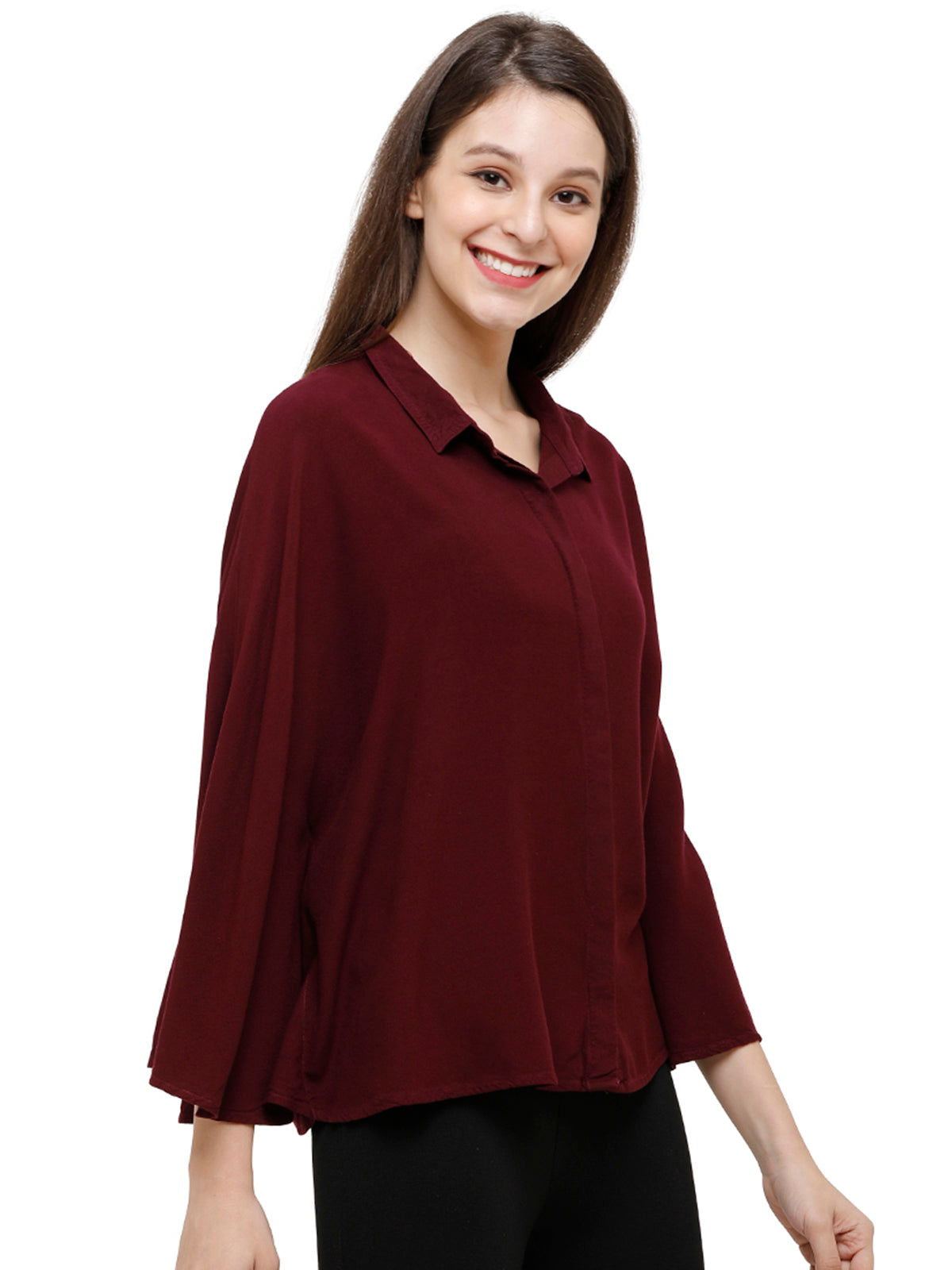 Identiti Women Viscose Solid Poncho Shirt