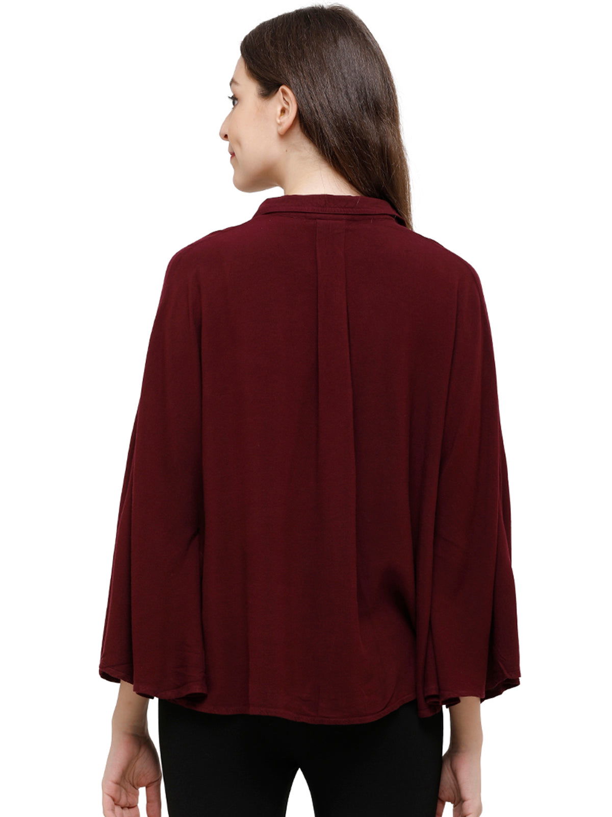 Identiti Women Viscose Solid Poncho Shirt