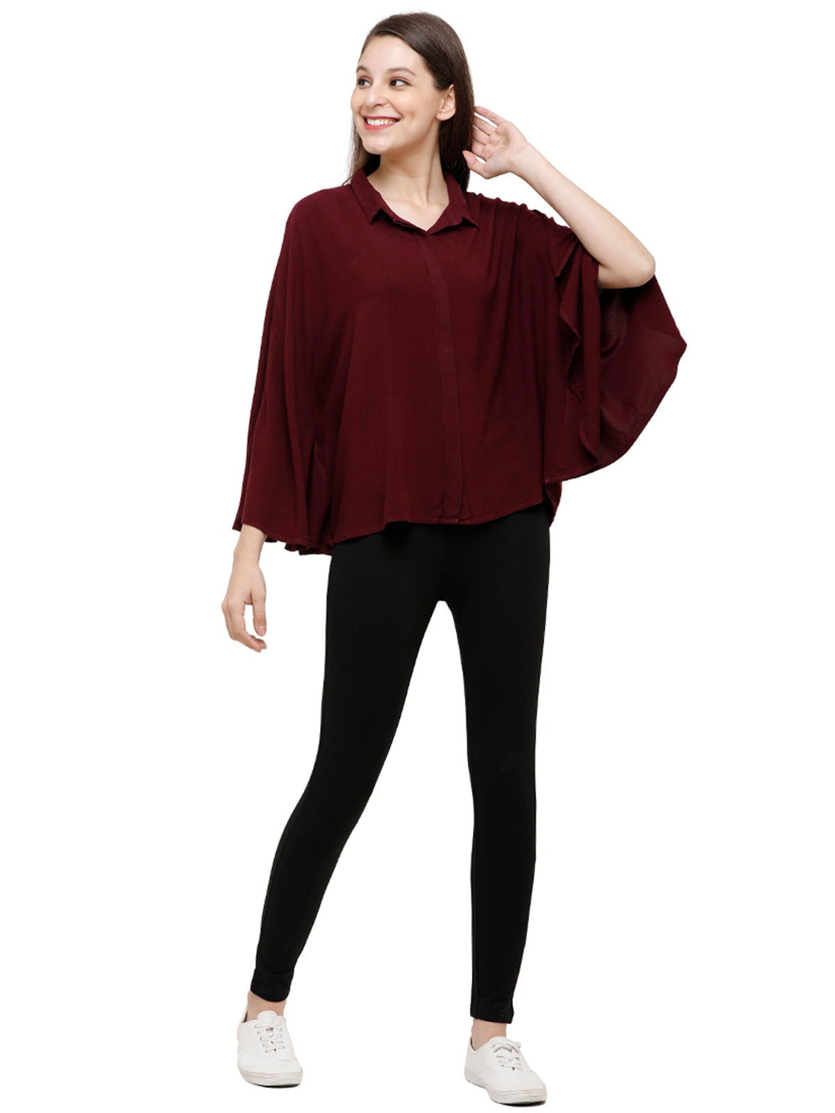 Identiti Women Viscose Solid Poncho Shirt