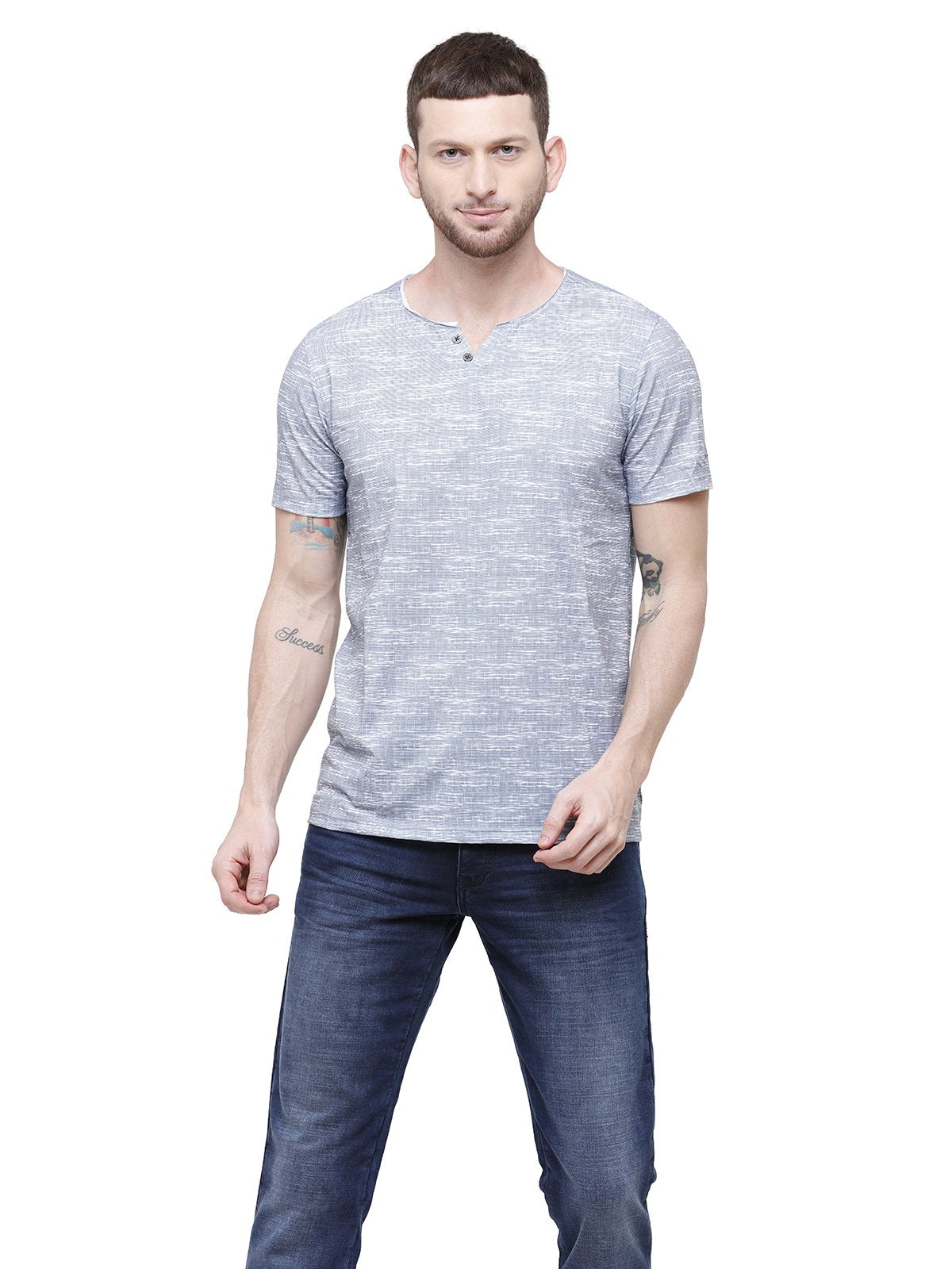 Men Blue V-Neck Graphic T-Shirt