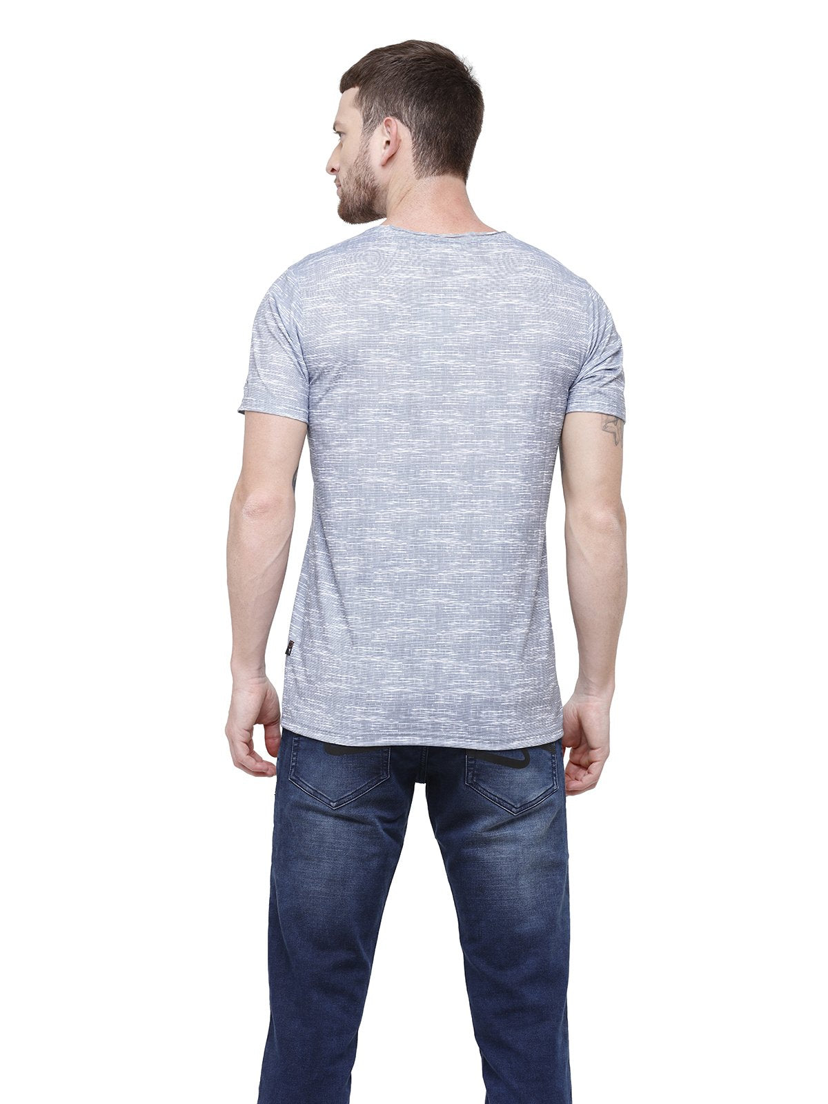 Men Blue V-Neck Graphic T-Shirt