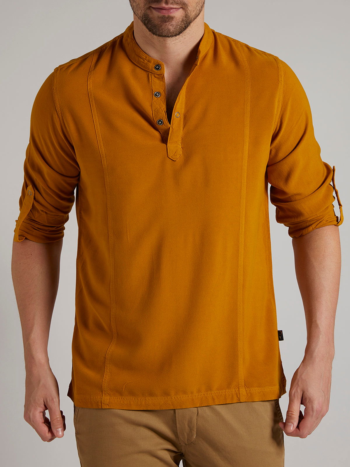 Men Half Placket Mandarin Collar Viscose Shirt / Kurta