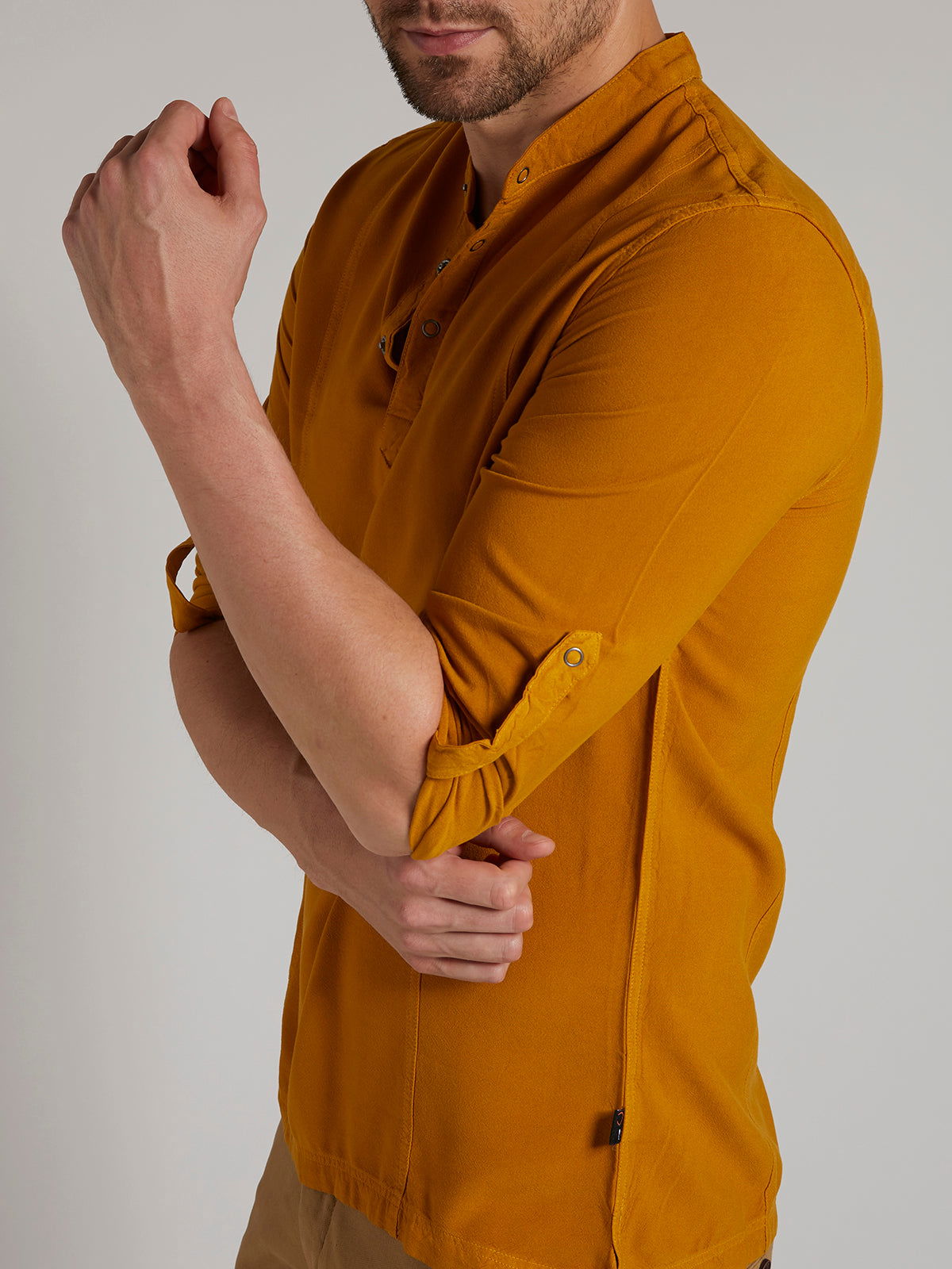 Men Half Placket Mandarin Collar Viscose Shirt / Kurta