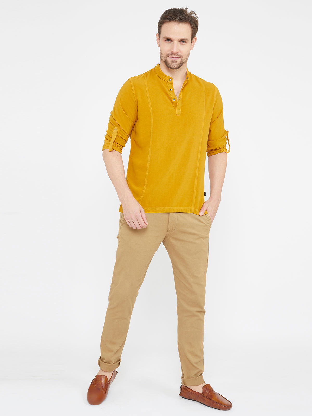 Men Half Placket Mandarin Collar Viscose Shirt / Kurta