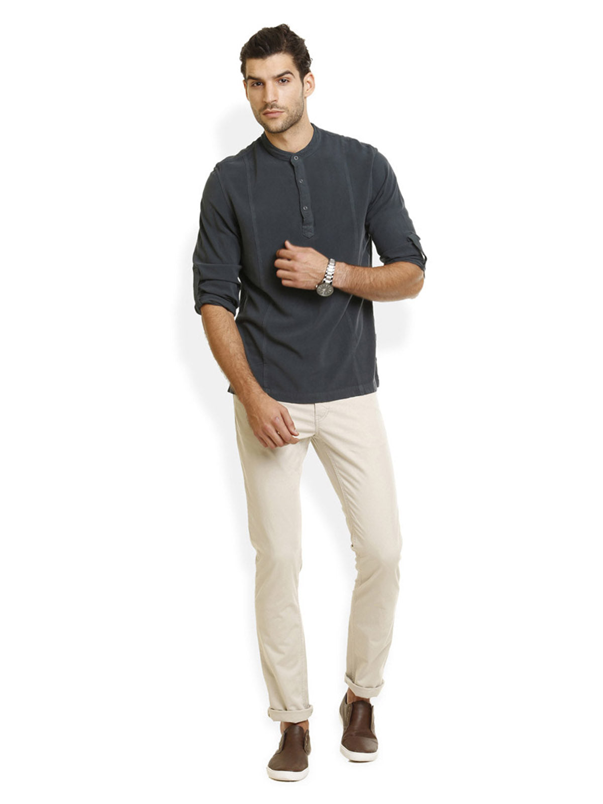 Men Half Placket Mandarin Collar Viscose Shirt / Kurta