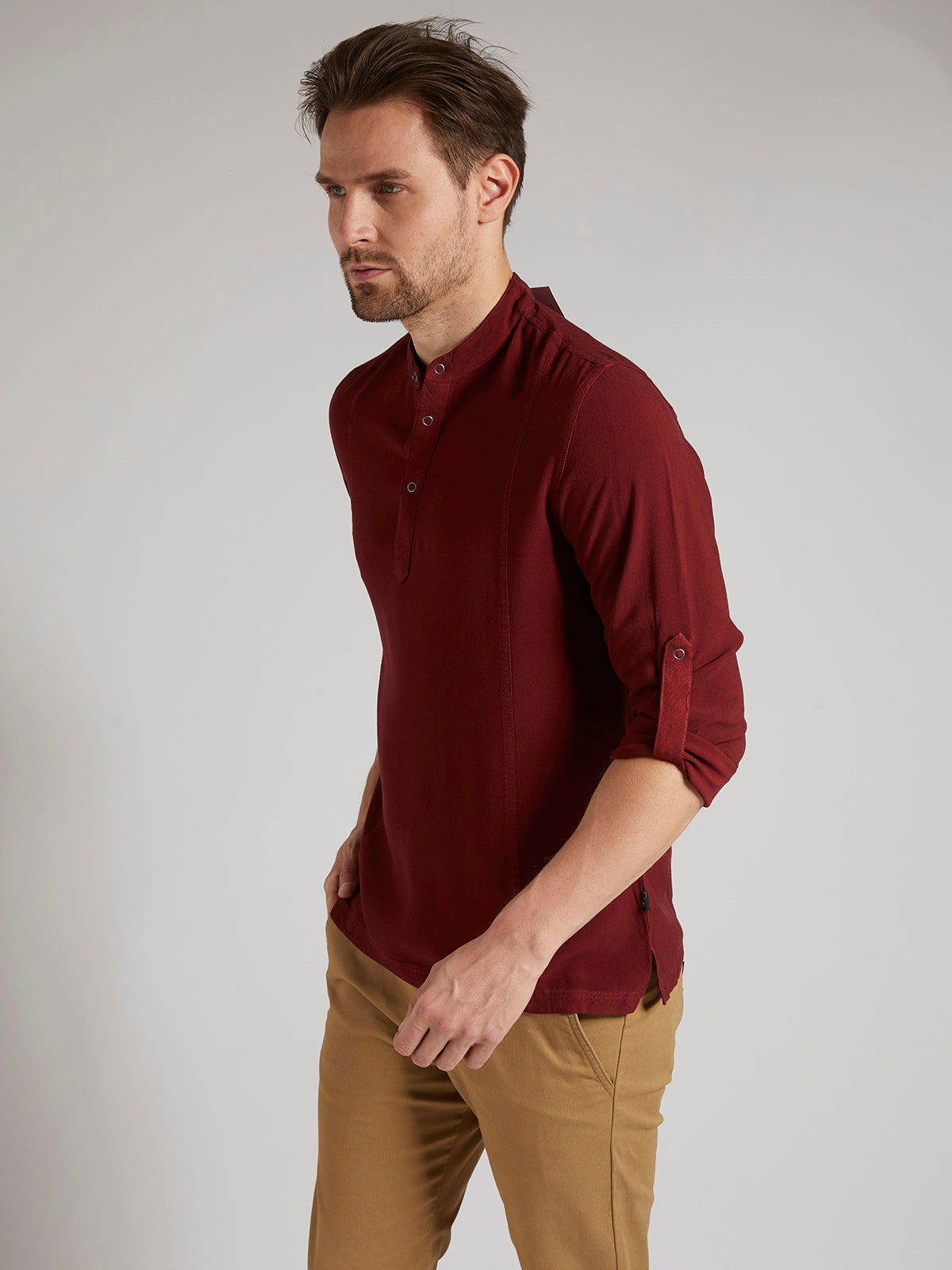 Men Half Placket Mandarin Collar Viscose Shirt / Kurta