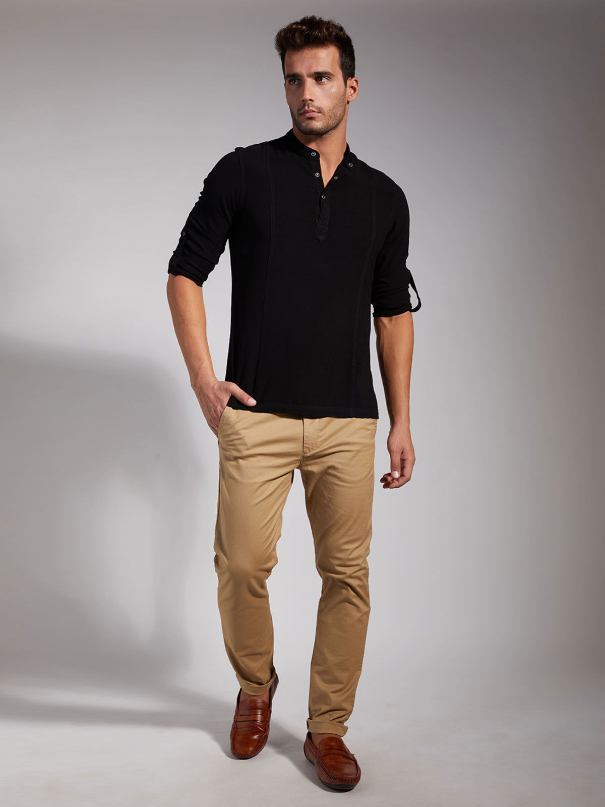 Men Half Placket Mandarin Collar Viscose Shirt / Kurta