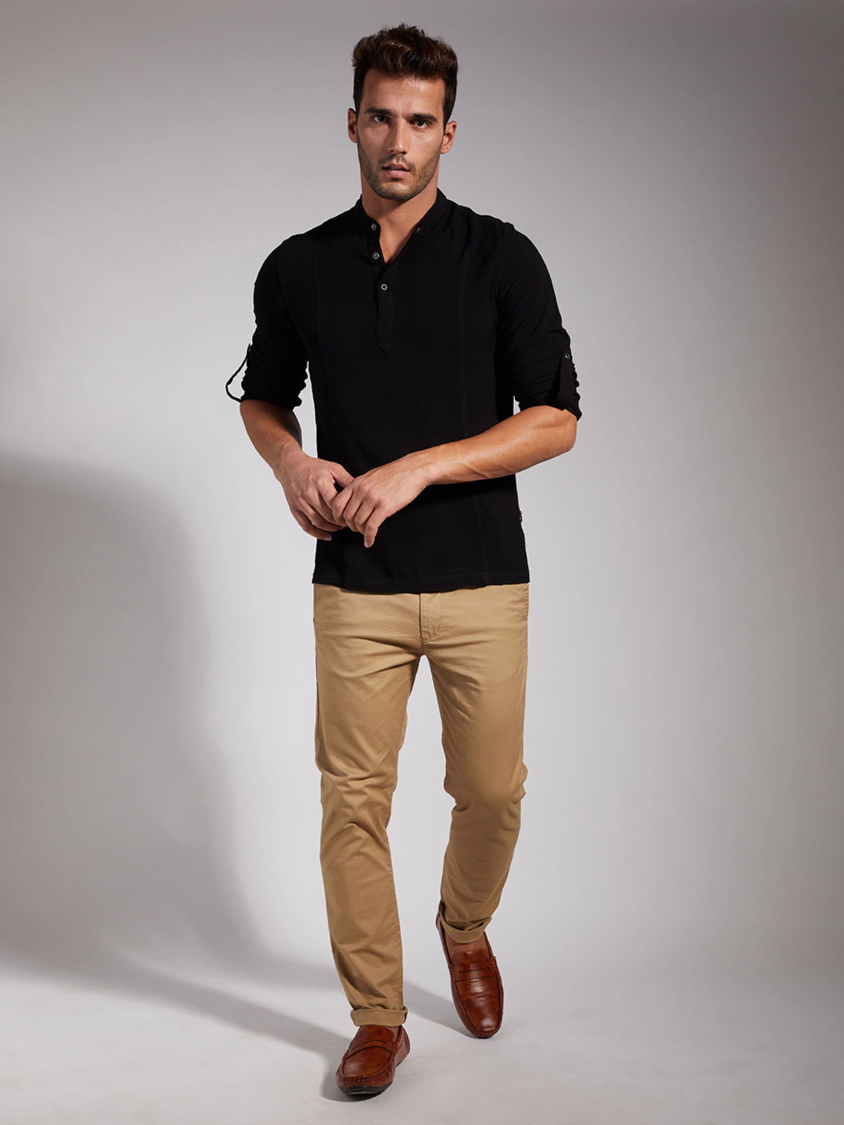 Men Half Placket Mandarin Collar Viscose Shirt / Kurta