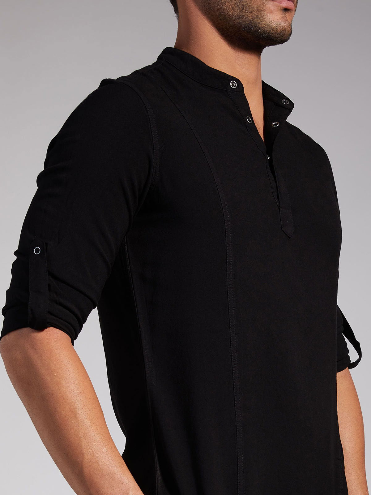 Men Half Placket Mandarin Collar Viscose Shirt / Kurta