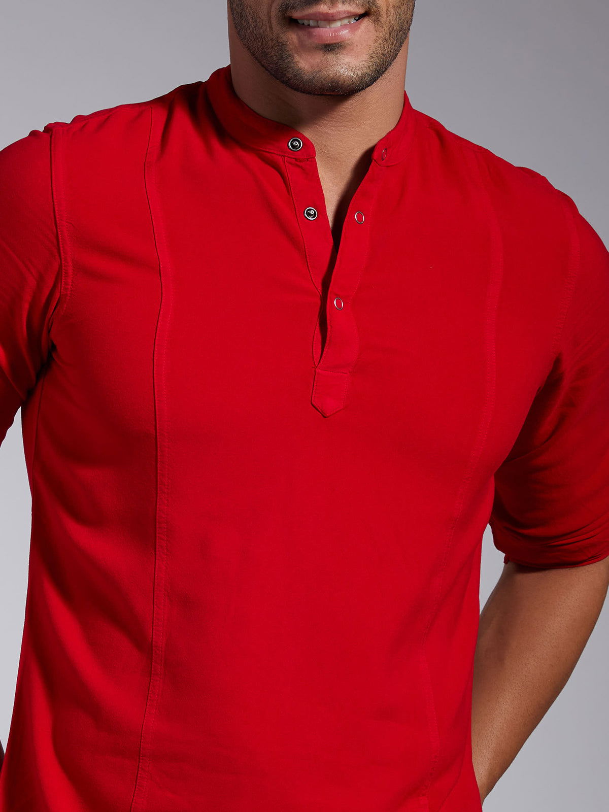 Men Half Placket Mandarin Collar Viscose Shirt / Kurta