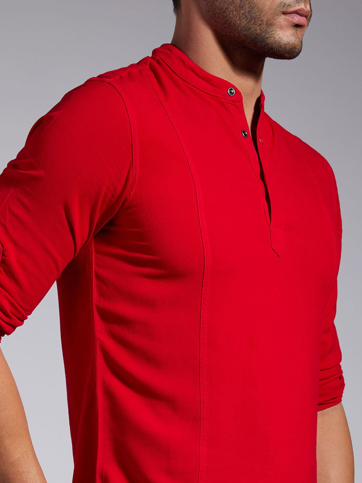 Men Half Placket Mandarin Collar Viscose Shirt / Kurta