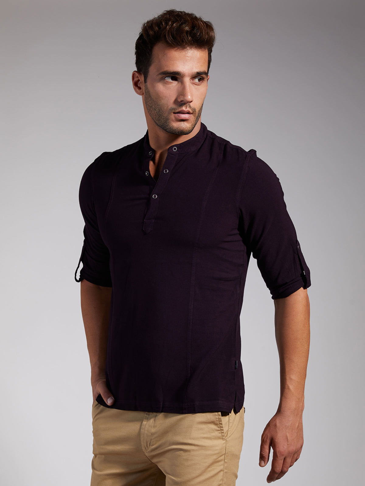 Men Half Placket Mandarin Collar Viscose Shirt / Kurta