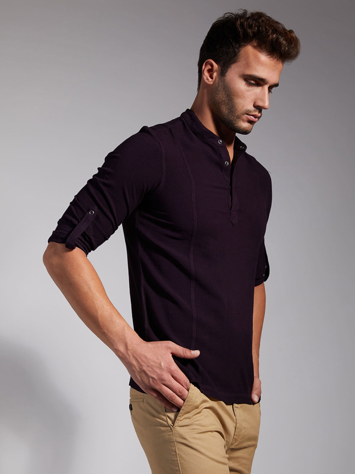 Men Half Placket Mandarin Collar Viscose Shirt / Kurta