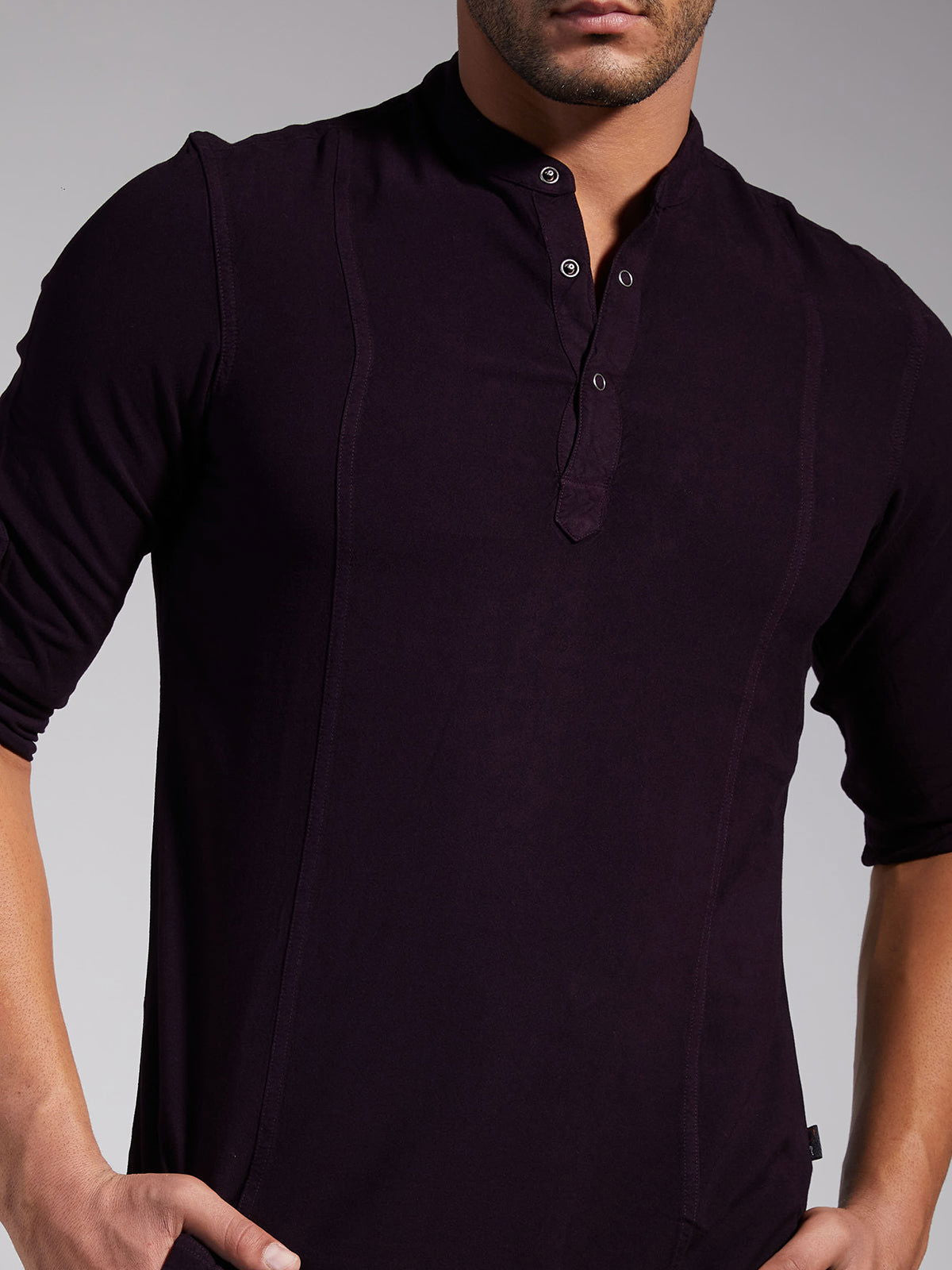 Men Half Placket Mandarin Collar Viscose Shirt / Kurta
