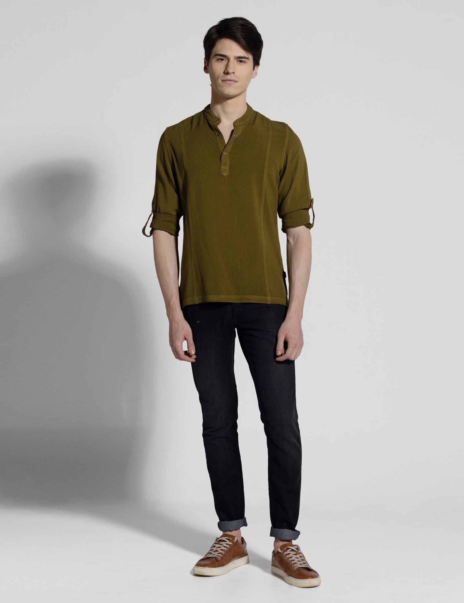 Men Half Placket Mandarin Collar Viscose Shirt / Kurta