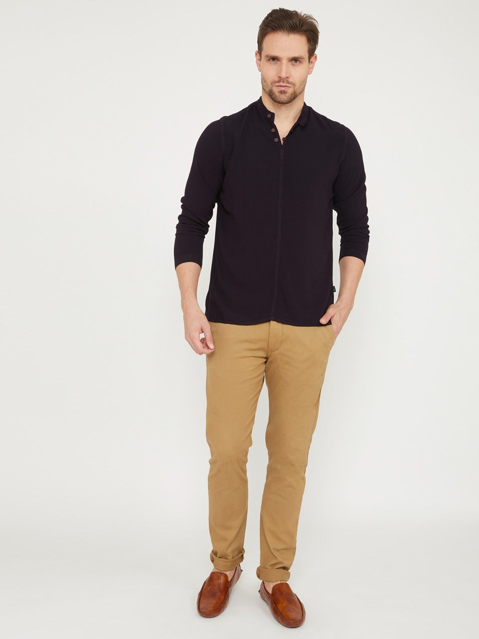 Men Half Placket Mandarin Collar Viscose Shirt / Kurta