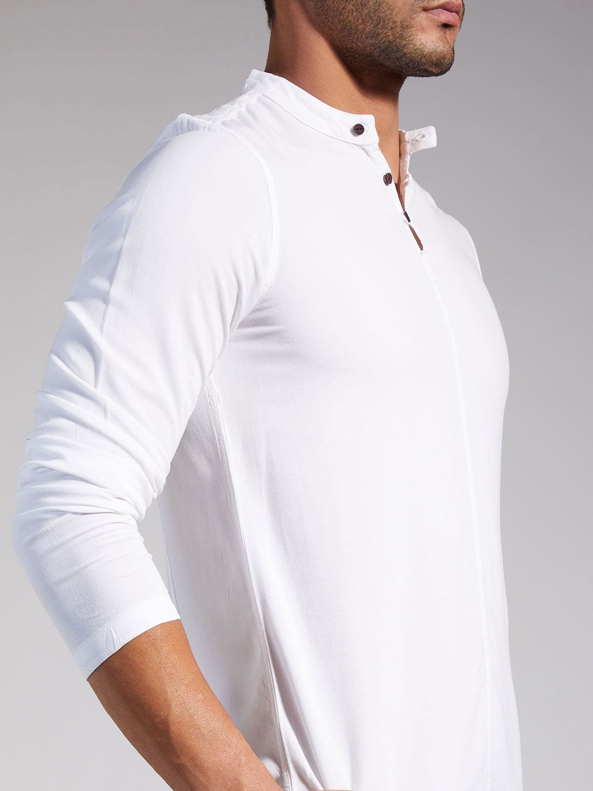 Men Half Placket Mandarin Collar Viscose Shirt / Kurta