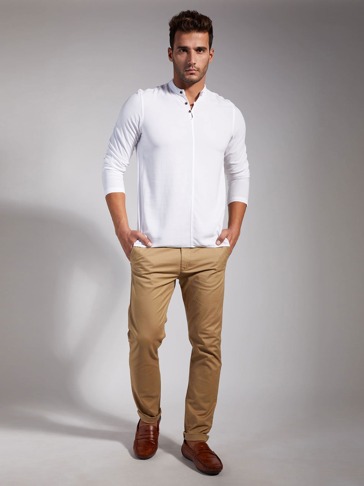 Men Half Placket Mandarin Collar Viscose Shirt / Kurta