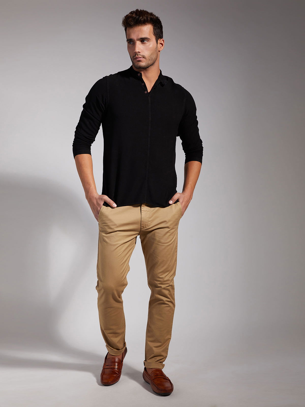 Men Half Placket Mandarin Collar Viscose Shirt / Kurta