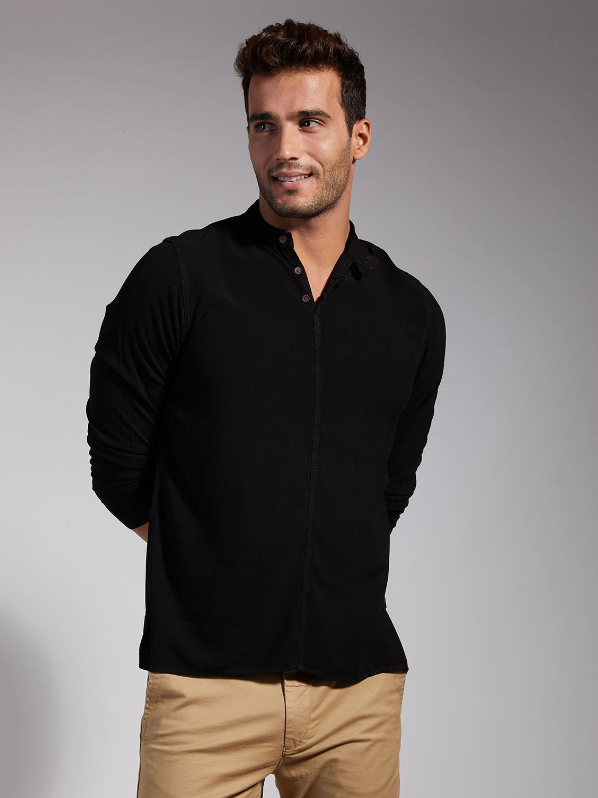 Men Half Placket Mandarin Collar Viscose Shirt / Kurta