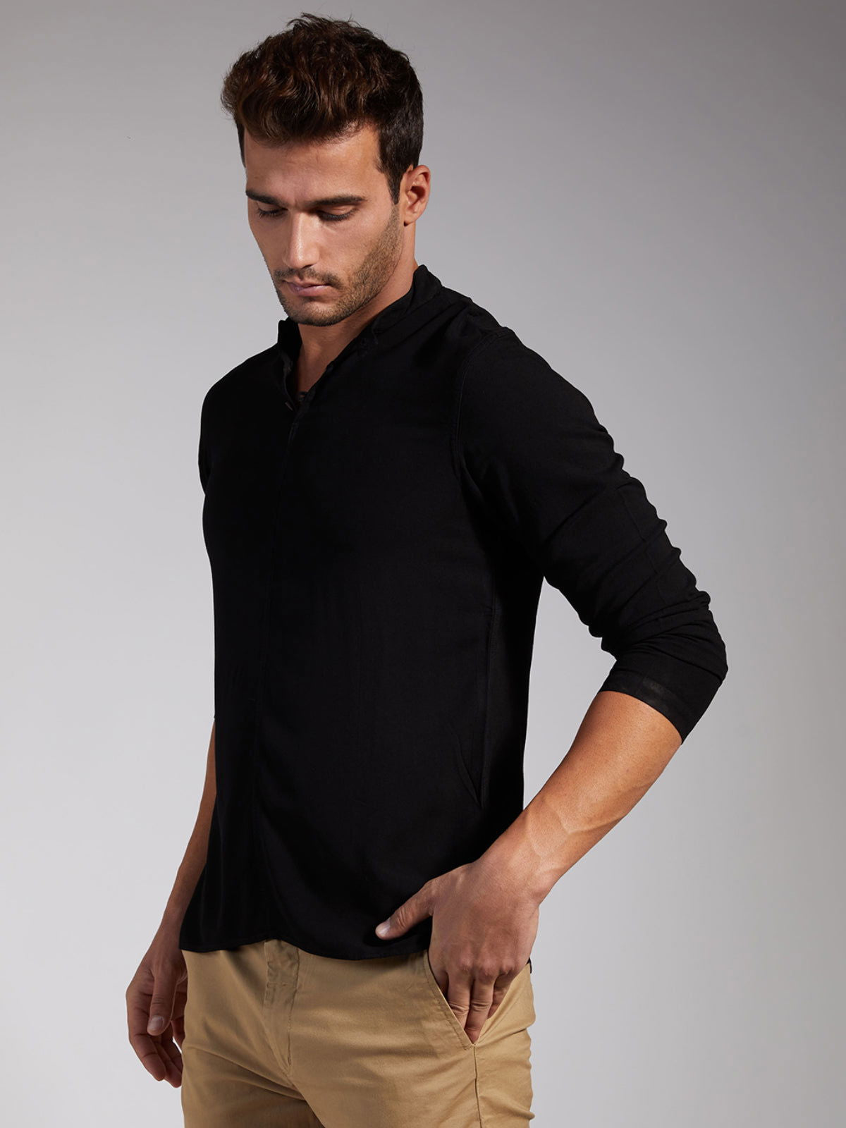 Men Half Placket Mandarin Collar Viscose Shirt / Kurta