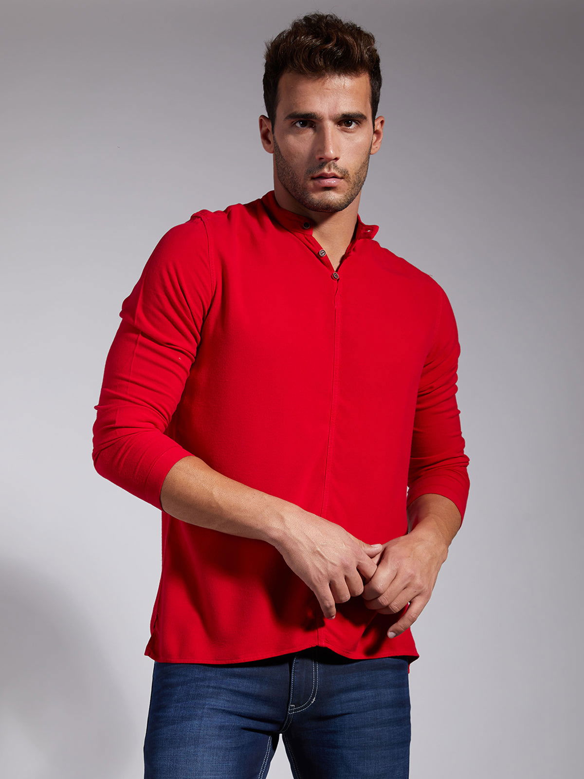 Men Half Placket Mandarin Collar Viscose Shirt / Kurta