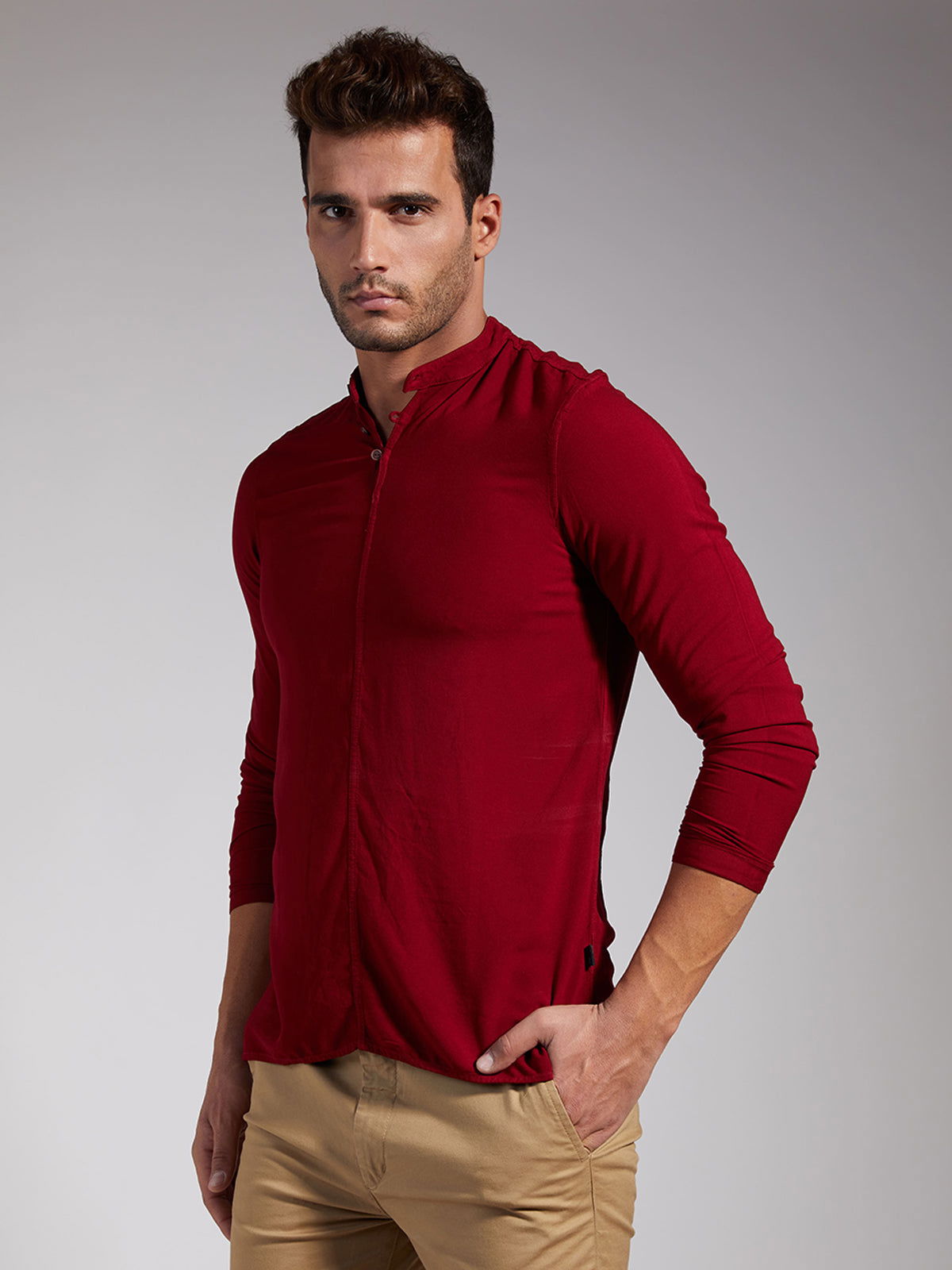 Men Half Placket Mandarin Collar Viscose Shirt / Kurta