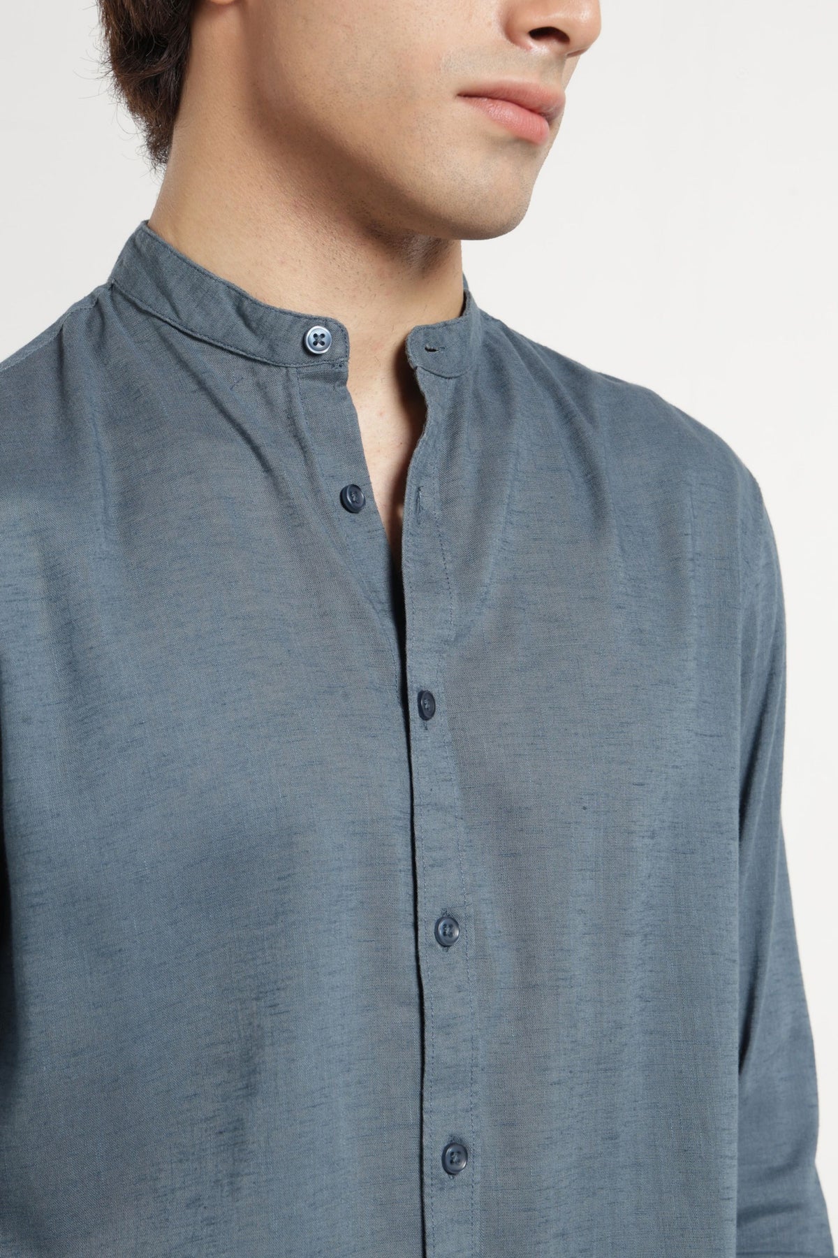 Mandarin Collar Self Dobby Shirt In Grey