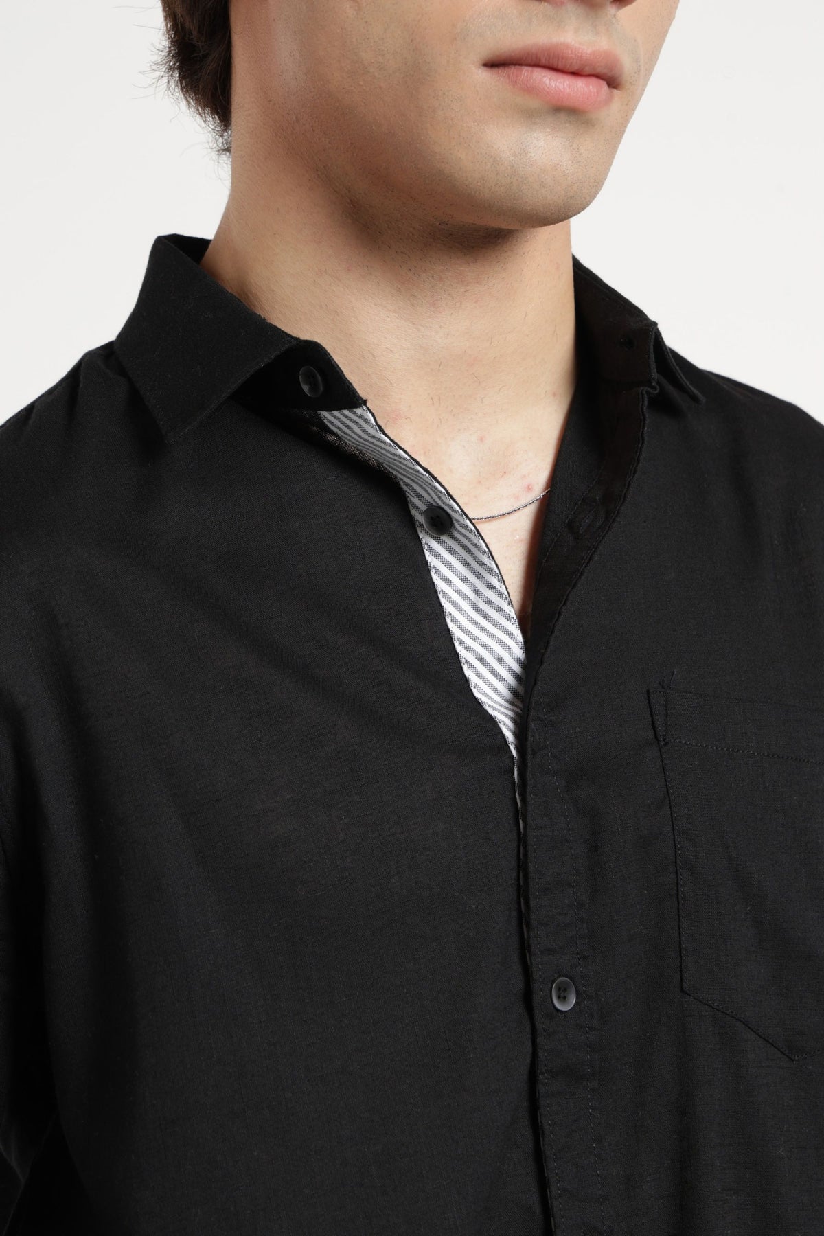 Spread Collar Self Dobby Shirt In Black