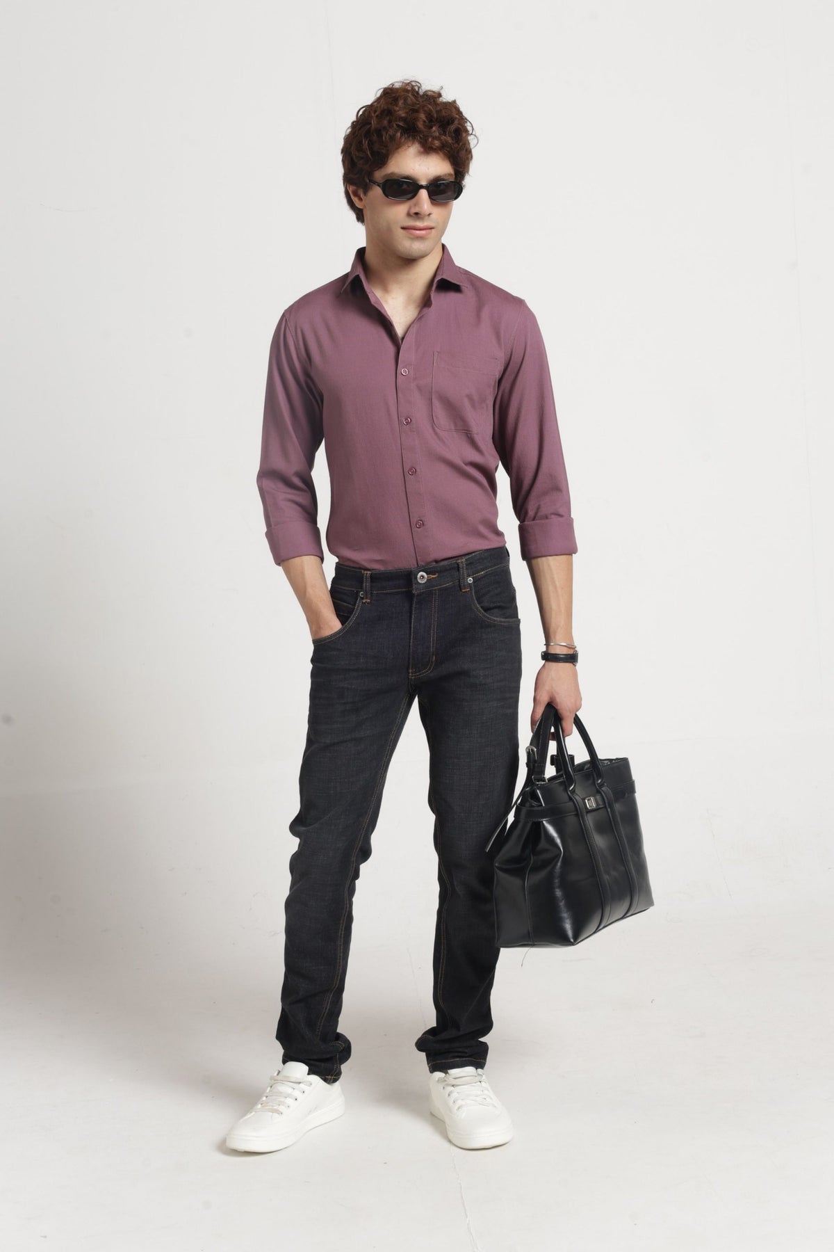 Spread Collar Self Dobby Shirt In Onion