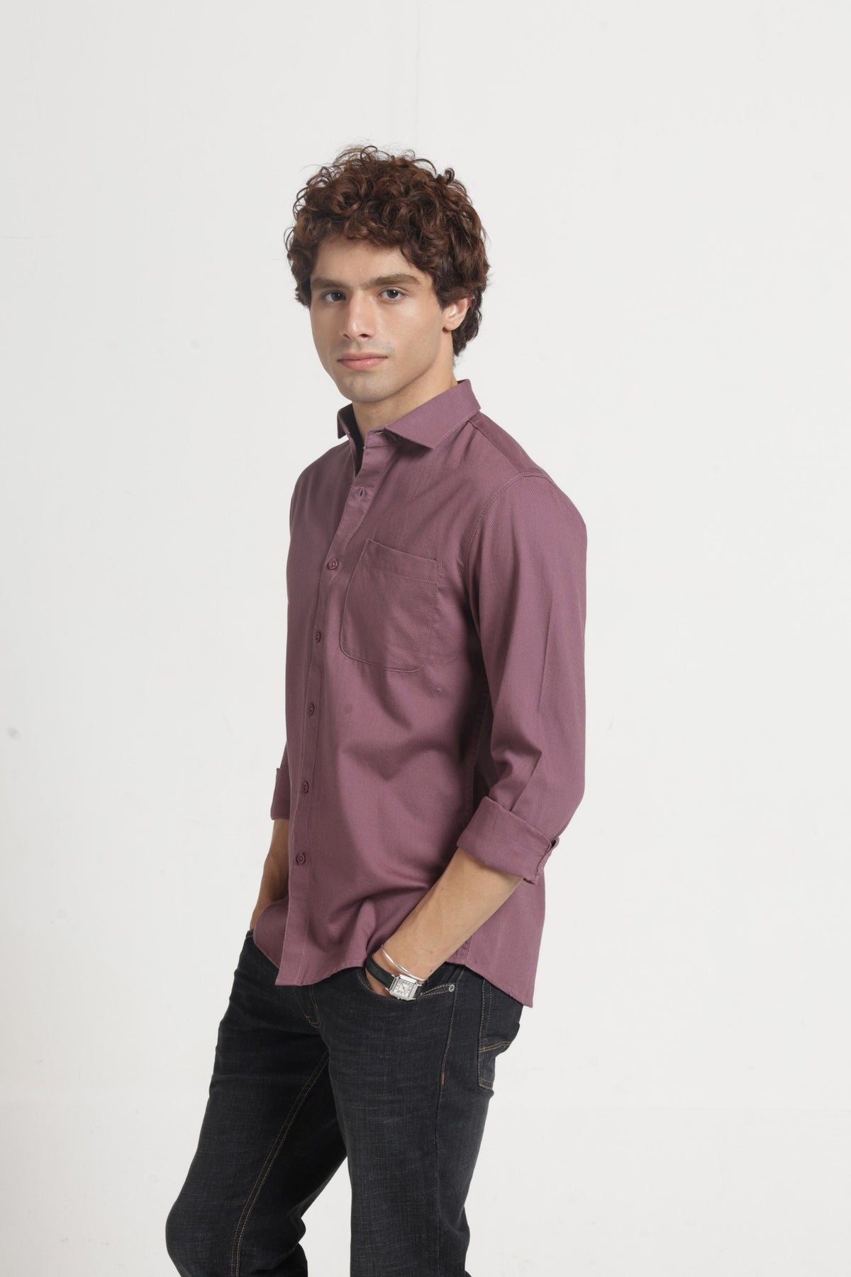 Spread Collar Self Dobby Shirt In Onion