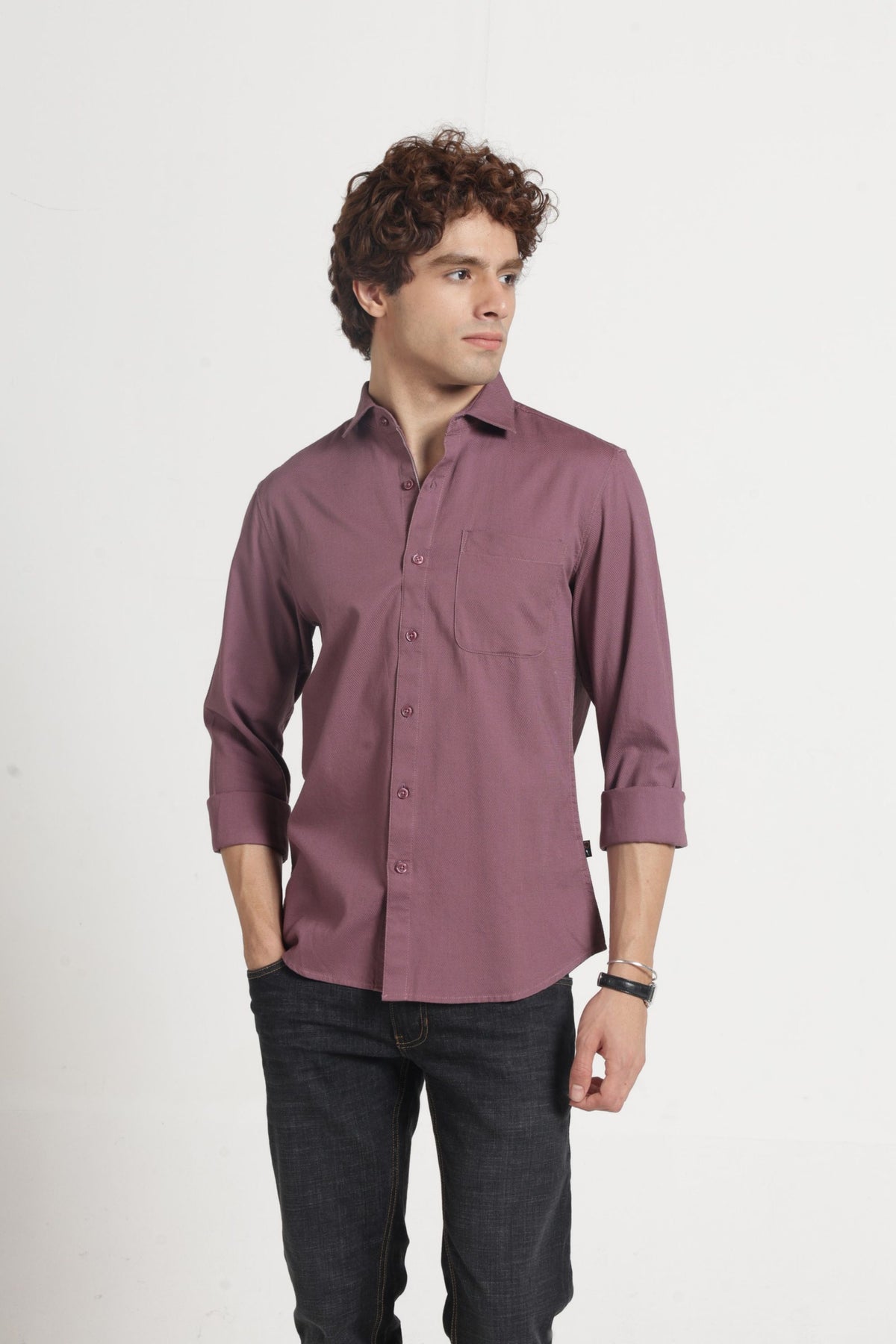 Spread Collar Self Dobby Shirt In Onion